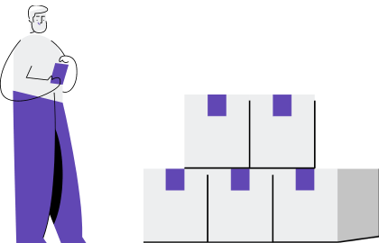 Desenho de pessoa e caixas representando calcular cubagem para valor de frete