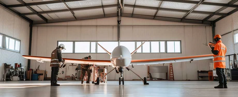 Como contratar seguro RC hangar? Na imagem, profissionais fazendo a manutenção de aeronave em hangar protegido por apólice de responsabilidade civil 