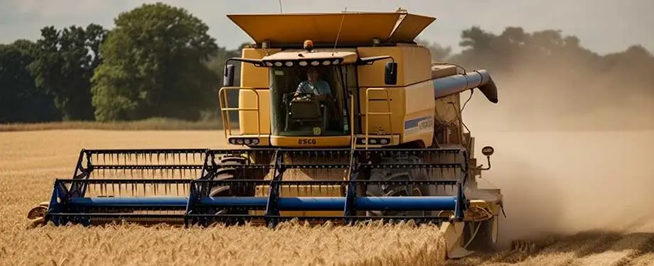 Como funciona o seguro para colheitadeira? Na imagem, profissional trabalhando com colheitadeira reforça a importância do seguro para a proteção dos trabalhadores envolvidos e do proprietário do equipamento