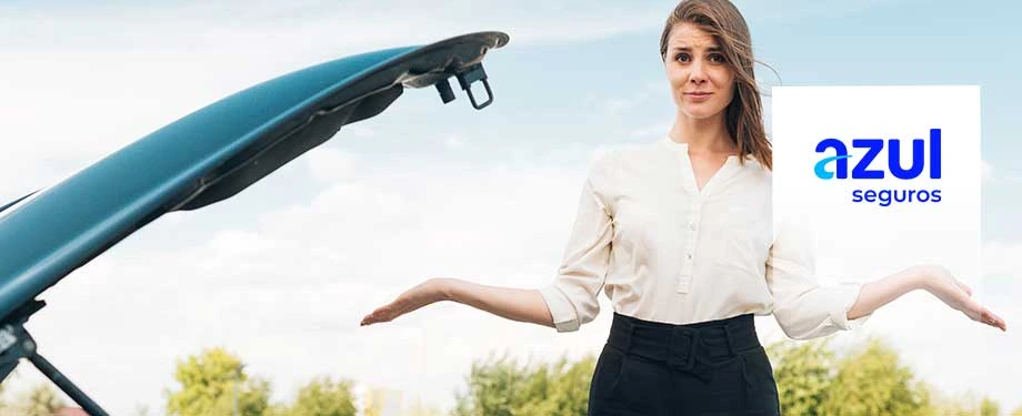 Qual a cobertura do seguro Azul Seguros? Na imagem, mulher com expressão de dúvida representa o questionamento sobre como ocorre o processo de sinistro da Azul Seguros