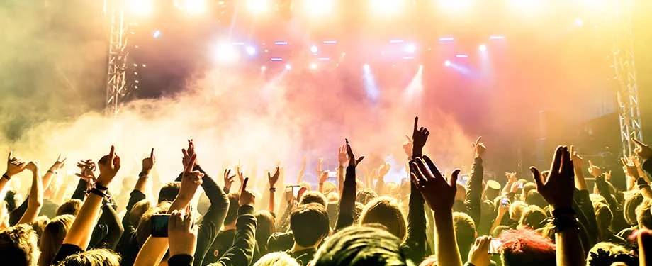 Muitas pessoas interagindo em uma festa ao ar livre durante um show em alus&atilde;o ao seguro festa