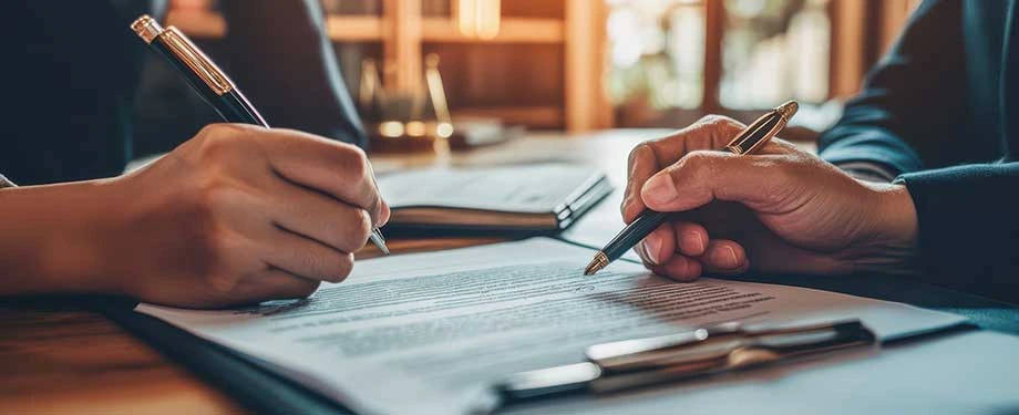 Como funciona o RC profissional corretor de seguros? Na imagem, corretor de seguros apresentando contrato de seguro representa a importância do profissional se proteger de riscos durante sua atuação