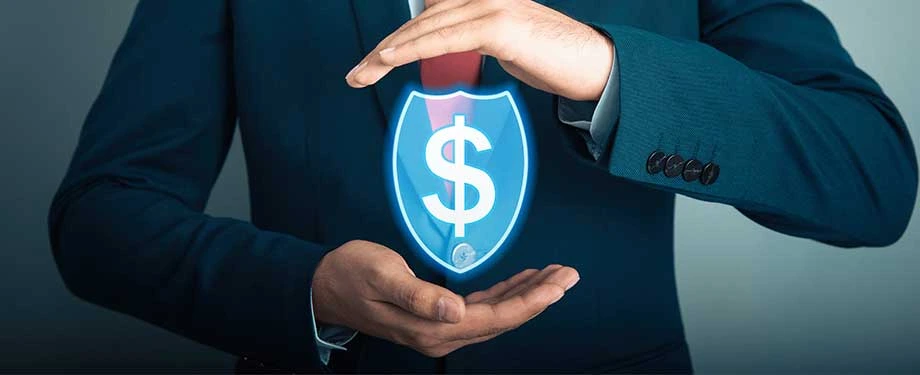 O que é o meu seguro de proteção financeira? Na imagem, escudo com $ representa seguro que oferece suporte financeiro em situações que comprometem a renda do segurado 