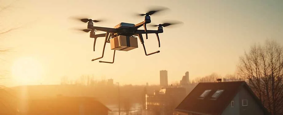 O que o seguro reta cobre para drones? Na imagem, drone em movimento representa o seguro reta drones, que é um tipo de seguro de responsabilidade civil que garante indenização a terceiros que possam ser afetados