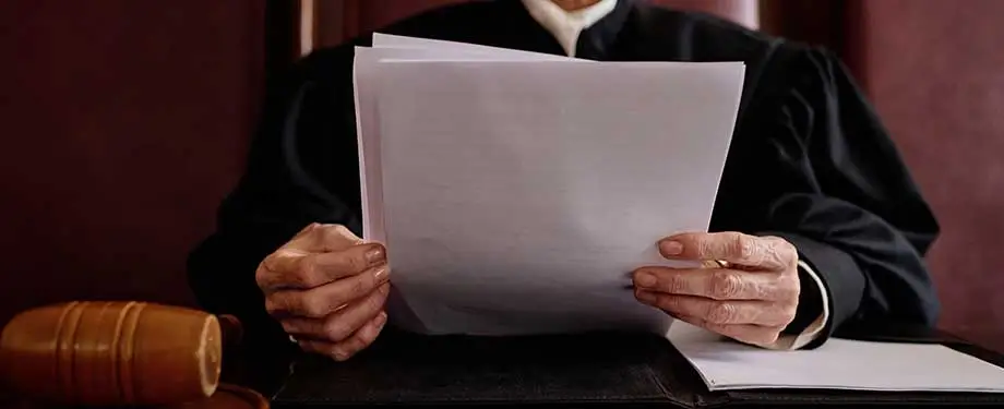 Quando alegar erro material? Na imagem, juiz verifica documentos, evidenciando que é possível alegar erro material quando há disparidade entre a intenção do juiz e o que foi expresso no material