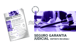 Na imagem, capa, título e outros elementos relativos ao ebook gratuito sobre seguro garantia judicial, que engloba modalidades como seguro garantia judicial trabalhista, seguro garantia depósito recursal e seguro garantia judicial cível.