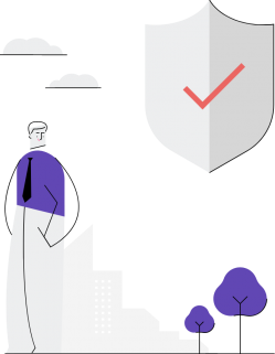 Figura com homem e símbolo de seguro representando as soluções sob medida oferecida pela Mutuus, corretora de seguros online