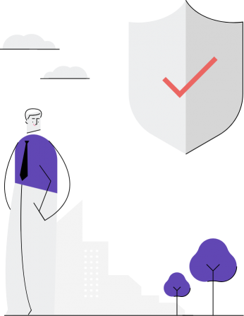 Figura com homem e símbolo de seguro representando as soluções sob medida oferecida pela Mutuus, corretora de seguros online